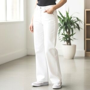 Curve Appeal Women's Stretch White Jeans 14/32 Skylar High Rise Wide Leg NWT